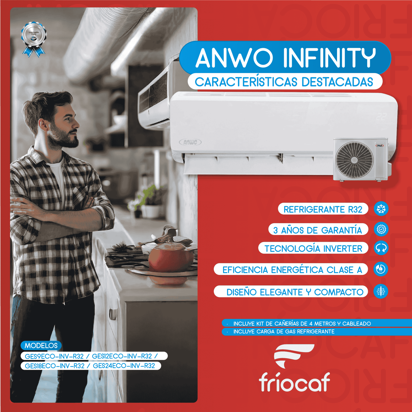 Split Muro Anwo Inverter Infinity 9.000 BTU GES9ECO-INV-R32