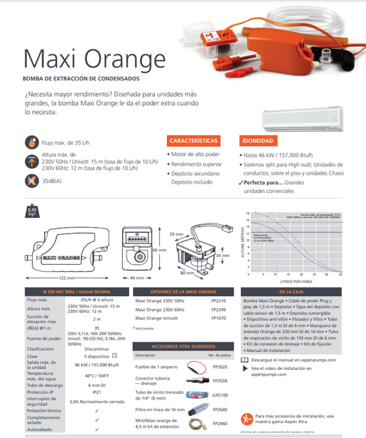 Bomba de Condensado Maxi Orange 35 lt/h Bomba de Condensado Maxi Orange 35 lt/h