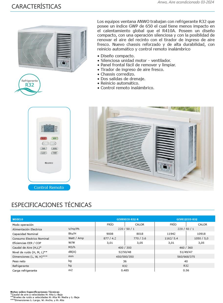 Ventana Anwo 9.000 BTU GEVR9ECO-R32-N