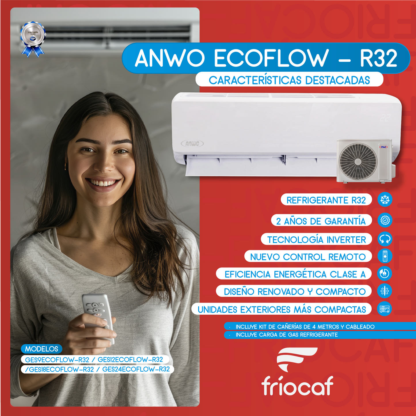 Split Muro Anwo Inverter EcoFlow 24.000 BTU GES24ECOFLOW-R32
