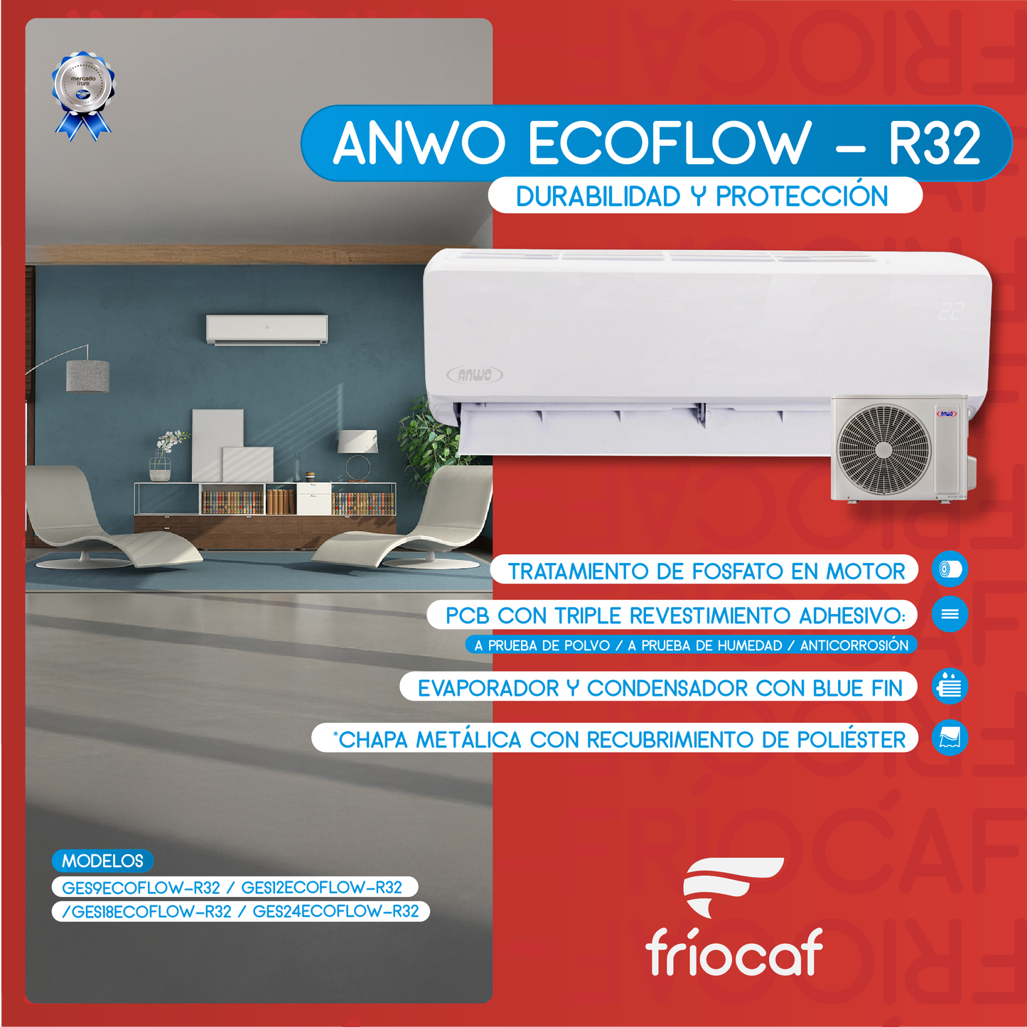 Split Muro Anwo Inverter EcoFlow 24.000 BTU GES24ECOFLOW-R32