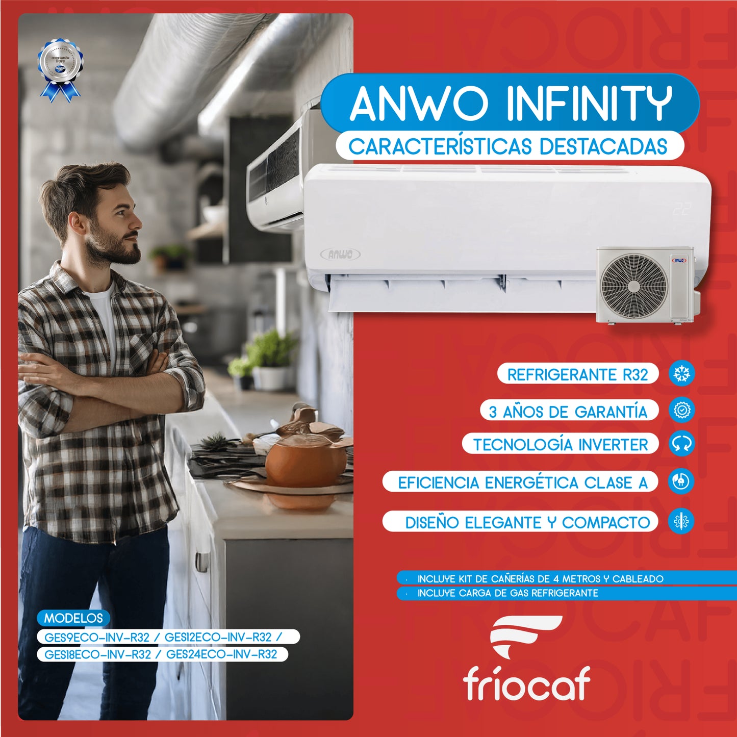 Split Muro Anwo Inverter Infinity  24.000 BTU GES24ECO-INV-R32