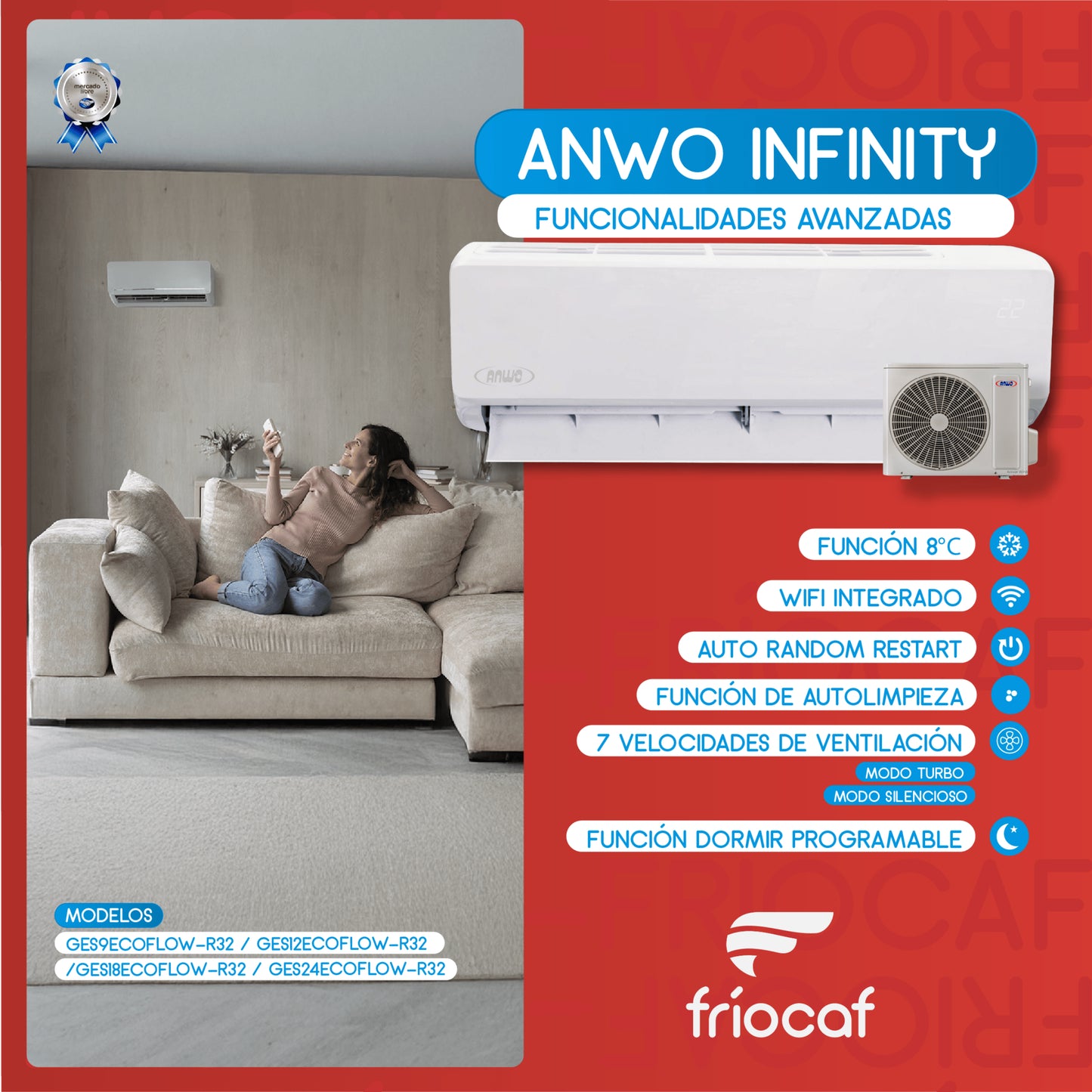 Split Muro Anwo Inverter Infinity  24.000 BTU GES24ECO-INV-R32